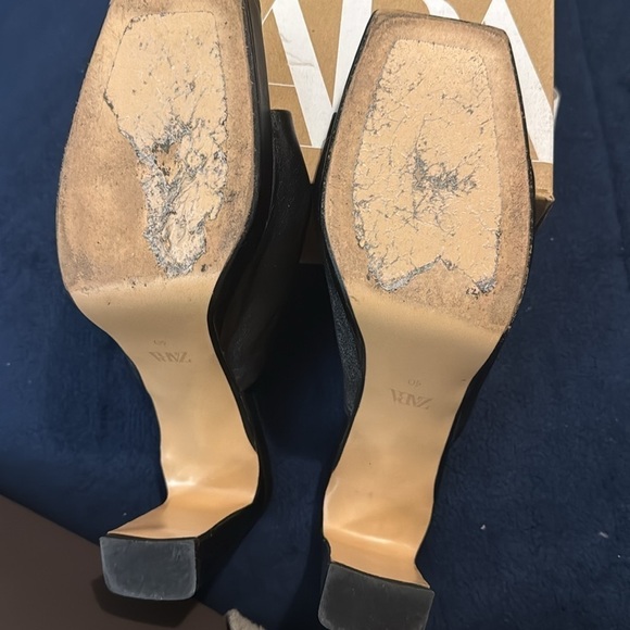 Zara leather heel platform mules black size 9US/40 - Picture 5 of 15